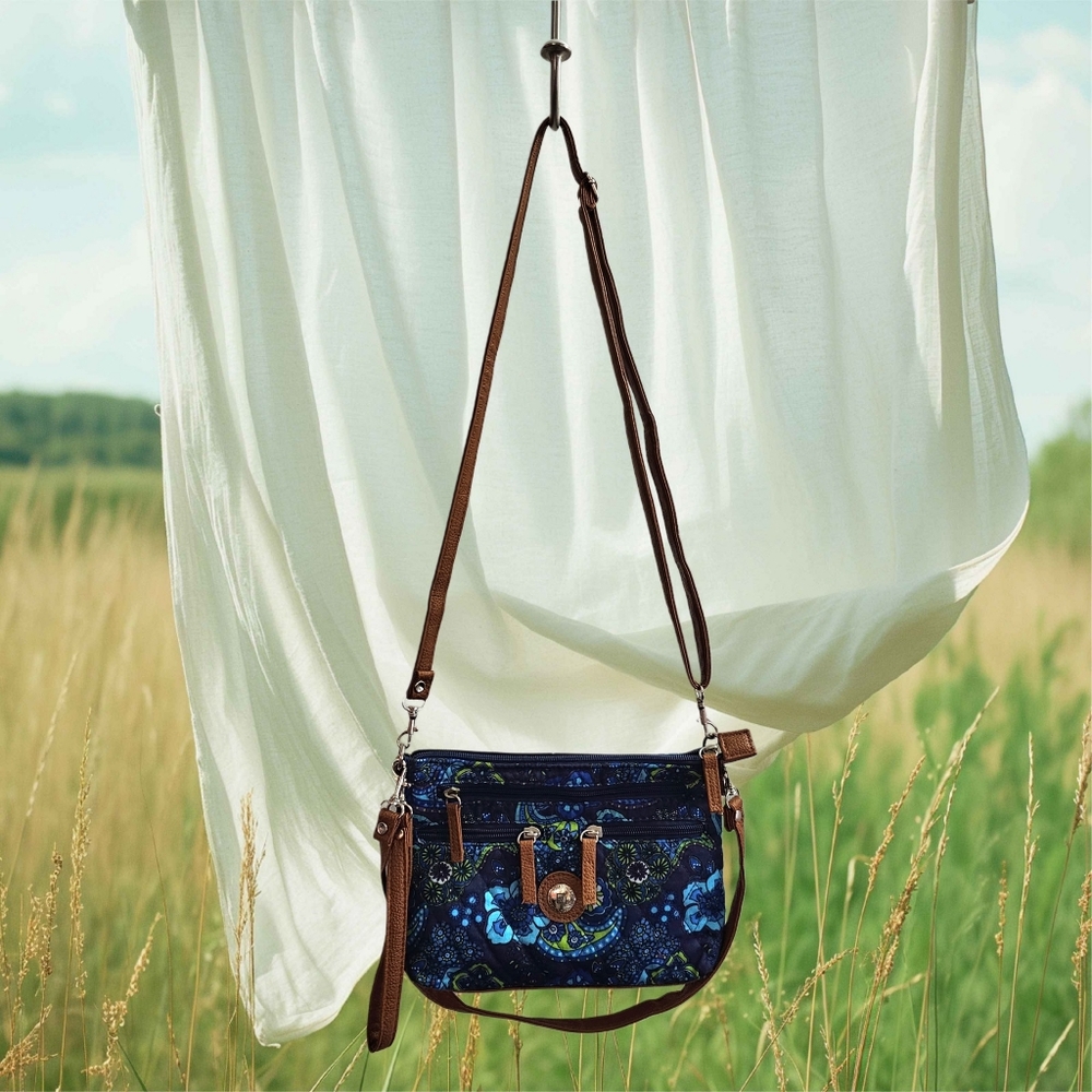 Stone Mountain Floral Blue and Brown Crossbody Bag